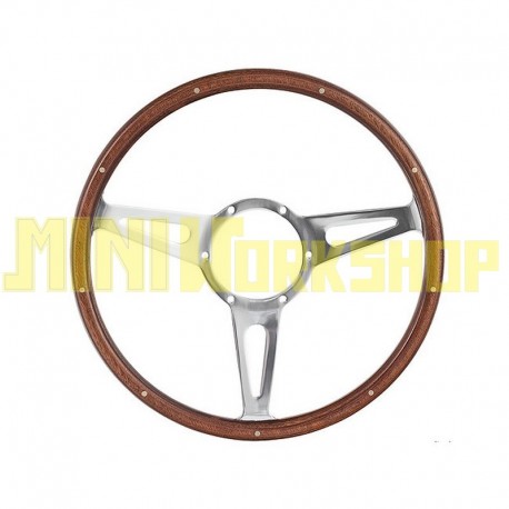 VOLANTE IN LEGNO CHIARO RIVETTATO CON SCANALATURE (14 POLLICI)